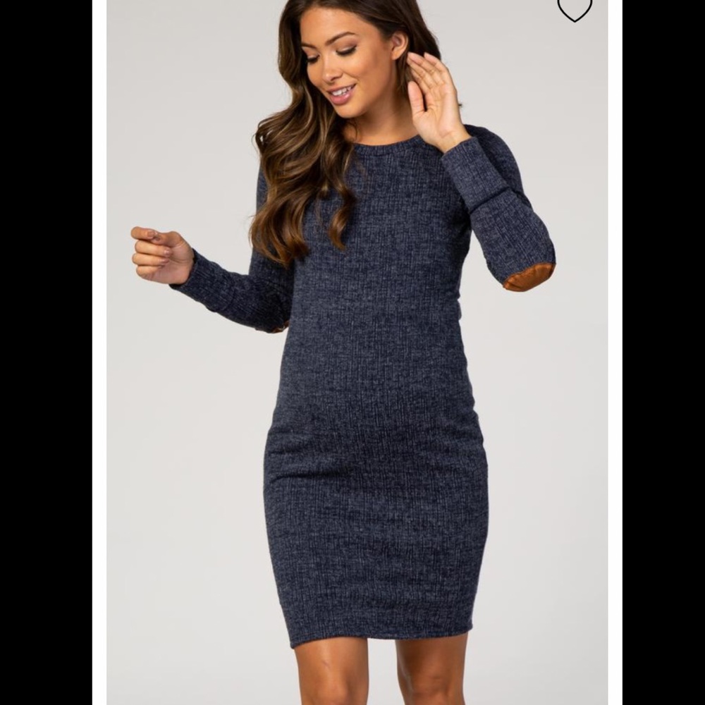 Pinkblush Navy Blue Knit Dress with Brown Accents
